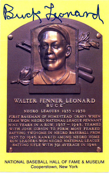 Buck Leonard signed HOF Plaque 3.5x5.5 Postcard- JSA #LL60418 (Negro Leagues 1933-1950)