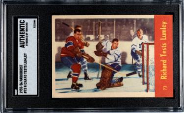 Maurice "Rocket" Richard 1955-56 Parkhurst NHL Tests Lumley Card #73- SGC Authentic (Evid of Trimming/Canadiens/HOF)