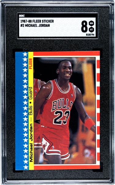 Michael Jordan 1987-88 Fleer Sticker/Card #2- SGC Graded 8 NM-MT (Chicago Bulls/HOF/GOAT/2nd Year)