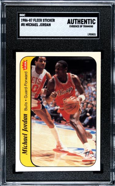 Michael Jordan 1986-87 Fleer Sticker Rookie Card (RC) #8- SGC Graded Authentic Evid of Trimming (Chicago Bulls/HOF/GOAT)