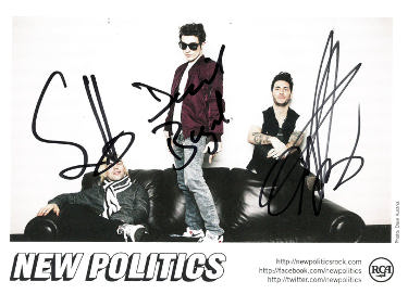 New Politics Rock Band signed 5x7 Photo  COA (David Boyd/Soren Hansen/Louis Vecchio/Danish)