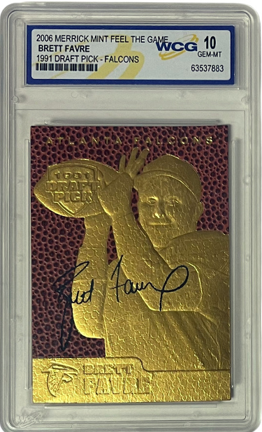 Brett Favre 2006 Merrick Mint Feel The Game Rookie Card - WCG Graded 10 Gem Mint (1991 Draft Pick- Falcons)