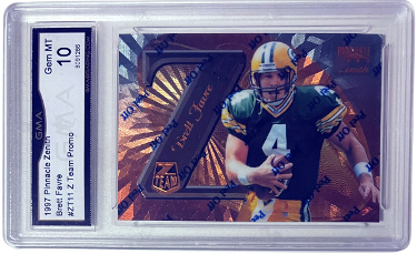 Brett Favre 1997 Pinnacle Zenith Z Team Promo Card #ZT11- GMA Graded Gem Mint 10 (Green Bay Packers)