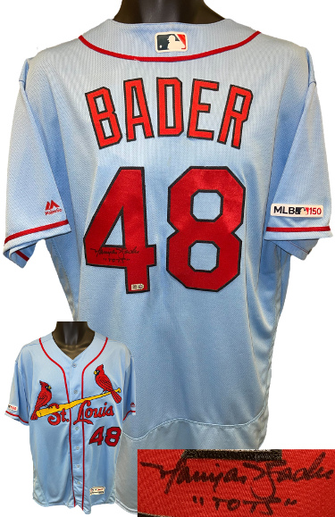 Harrison Bader signed St. Louis Cardinals Majestic MLB Authentic Collection Blue Flex Base Jersey w/ Tots- SZ 48 MLB Certified