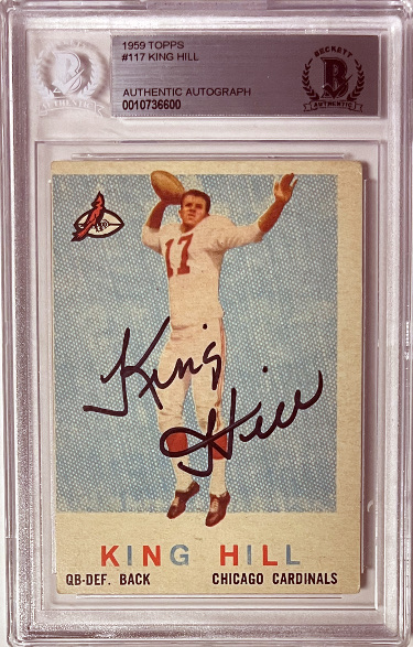 King Hill signed 1959 Topps Card #117- Beckett/BAS Encapsulated (Chicago Cardinals)