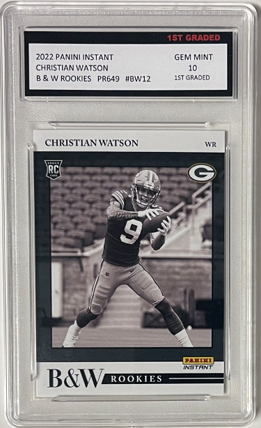 Christian Watson 2022 Panini Instant B&W Rookies Card (RC) 1/649 SP #BW12- 1st Graded 10 Gem Mint (Green Bay Packers)