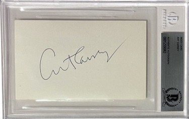 Art Carney signed 3x5 Index Card- Beckett/BAS Encapsulated (The Honeymooners/Harry and Tonto/Academy Awards)