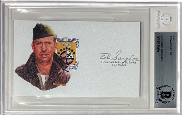 Lt Colonel Ed Saylor signed 3x 5 cut signature w/ Image BAS/Beckett Encapsulated (WWII Doolittle Raiders / B-25B Mitchell)