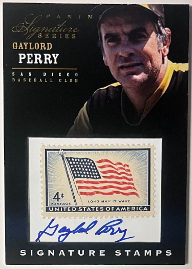 Gaylord Perry signed 2012 Panini Signature Series Stamps On Card Auto #9- /50 (San Diego Baseball Club)