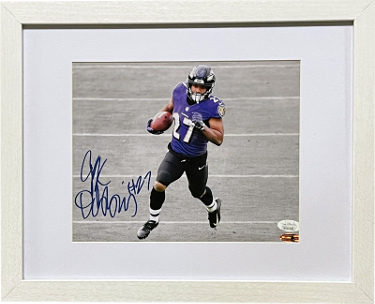 JK/J.K. Dobbins signed Baltimore Ravens 8x10 #27 Photo Custom Framing- JSA Witnessed #WIT314193