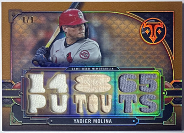 Yadier Molina 2022 Topps Triple Threads Relics Card #TTR-YM3- /9 (Cardinals/10XAS/2XWSC)