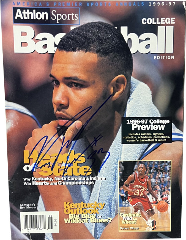 Ron Mercer signed 1996-97 Athlon Sports College Preview Magazine- imperfect- COA (Kentucky Wildcats)