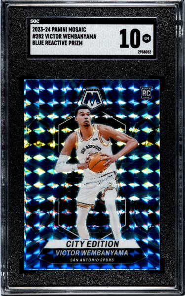 Victor Wembanyama 2023-24 Panini Mosaic Blue Reactive Prizm Rookie Card (RC) #282- SGC Graded 10 Gem Mint (San Antonio Spurs)