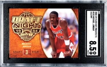 Michael Jordan 2008-09 Fleer Hot Prospects Card #103- /499 (Gold Draft Night)- SGC Graded 8.5 NM-MT (Bulls/HOF/GOAT)