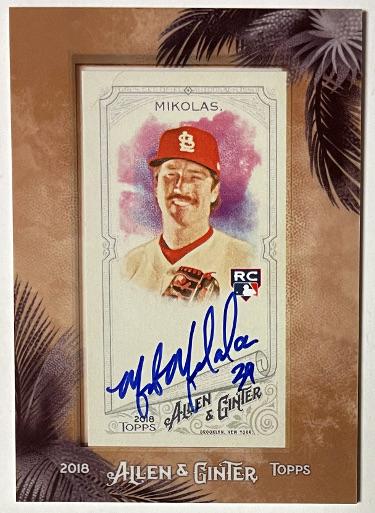 Miles Mikolas signed 2018 Topps Allen & Ginter Mini Framed Rookie On Card Auto (RC) #MA-MMI (Cardinals)