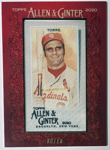 Joe Torre 2020 Topps Allen & Ginter Red Framed Cloth Card- /10 (St. Louis Cardinals/HOF)