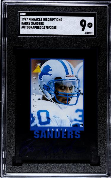 Barry Sanders signed 1997 Pinnacle Inscriptions On Card Auto- /2053- SGC Graded 9 Mint (Detroit Lions/HOF)