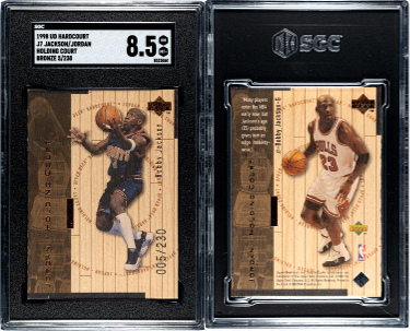 Michael Jordan/Bobby Jackson 1998 UD Hardcourt Holding Court Bronze Card #J7- /230- SGC Graded 8.5 NM-MT+ (Bulls/HOF/GOAT)