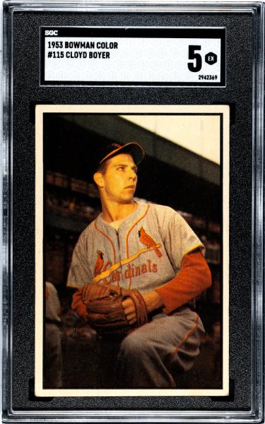 Cloyd Boyer 1953 Bowman Color Card #115- SGC Graded 5 EX (Centered/Cardinals)