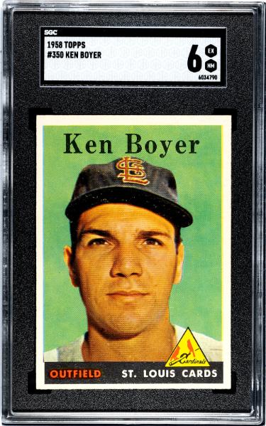 Ken Boyer 1958 Topps Card #350- SGC Graded 6 EX-NM (Cardinals/11XAS/1964 MVP/WS Champ)