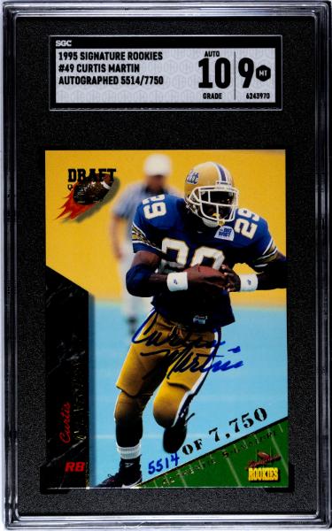 Curtis Martin signed 1995 Signature Rookies On Card Auto (RC) #49- /7750- SGC Graded 9 Mint/10 Auto (Pittsburgh Panthers/Jets)