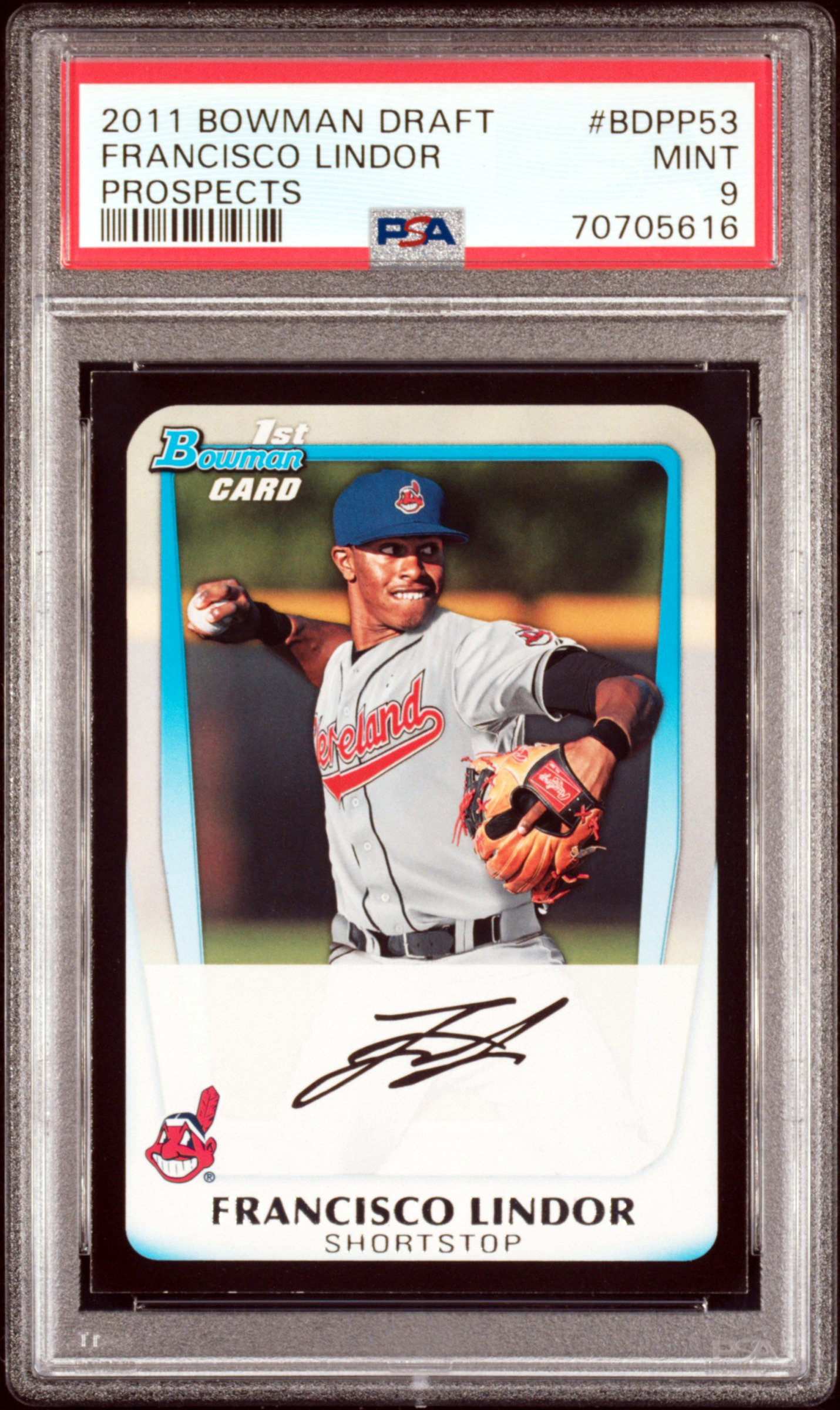 Francisco Lindor signed 2011 Bowman Draft Prospects Rookie Card (RC) #BDPP53- PSA Graded 9 Mint (Cleveland)