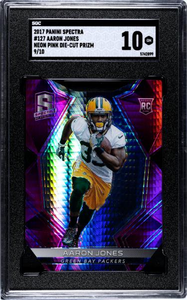 Aaron Jones 2017 Panini Spectra Neon Pink Die-Cut Prizm Rookie Card (RC) #127- /10- SGC Graded 10 Gem Mint (Packers)