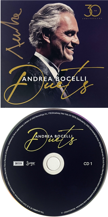 Andrea Bocelli signed 2024 Duets- 30th Anniversary Art Insert, 2CD w/ Case- Imperfect- COA