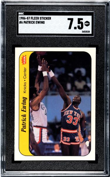 Patrick Ewing 1986-87 Fleer Rookie Sticker/Card (RC) #6- SGC Graded 7.5 NM+ (New York Knicks/HOF)