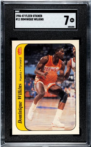 Dominique Wilkins 1986-87 Fleer Rookie Sticker/Card (RC) #11- SGC Graded 7 NM (Atlanta Hawks/HOF)