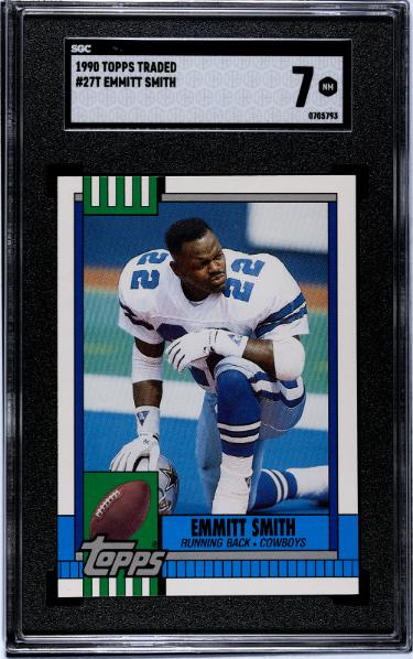 Emmitt Smith 1990 Topps Traded Rookie Card (RC) #27T- SGC Graded 7 NM (Dallas Cowboys/HOF)