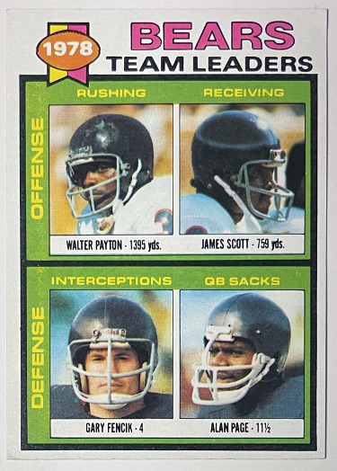 1979 Topps Chicago Bears Team Leaders Card #132- Walter Payton/Alan Page/Gary Fencik/James Scott