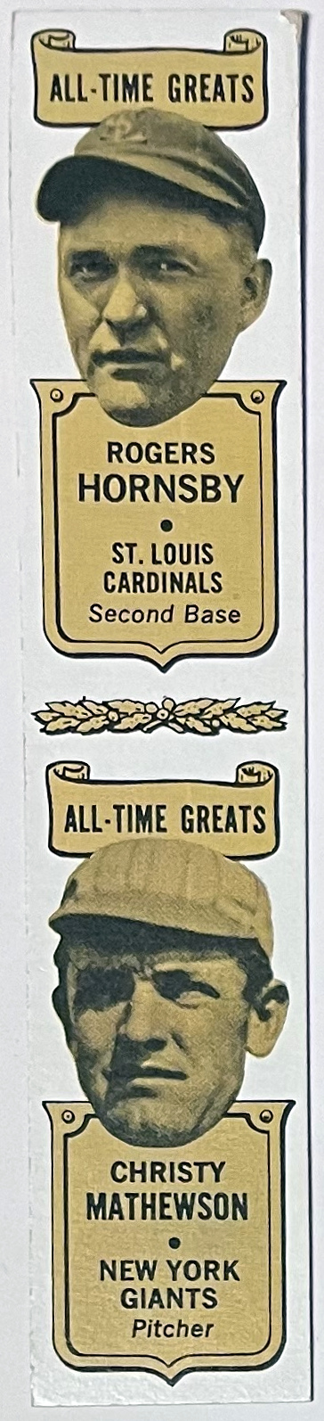 1969-70 Bazooka Bubble Gum All-Time Greats HOF Card 2-card panel  Roger Hornsby Cardinals/Christy Mathewson NY Giants