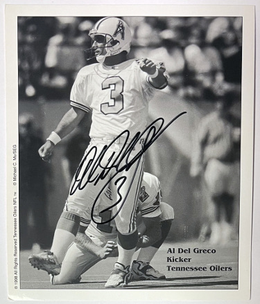 Al Del Greco signed Tennessee Oilers/Titans 5x6 B&W NFL photo- COA