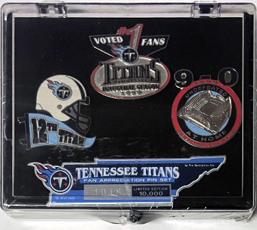 2000 Vintage Tennessee Titans Fan Appreciation 3- Pin Set Limited Edition # 1018/10,000  Factory Sealed/NEW