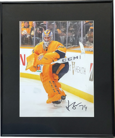 Juuse Saros signed Nashville Predators 11x14 Photo Custom Framing #74 (Nashville Predators COA)