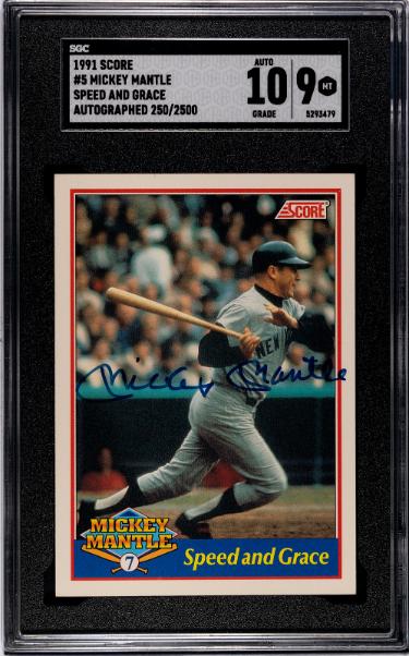 Mickey Mantle signed 1991 Score Speed & Grace #5 On Card/250/2500- SGC Graded 9 Mint/10 Auto (Yankees/HOF/RARE)