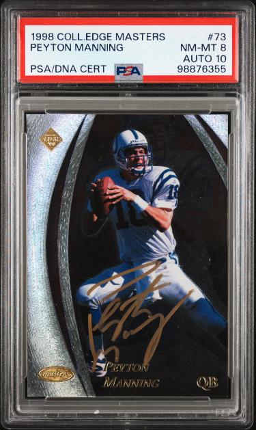 Peyton Manning signed 1998 Collectors Edge Masters Rookie On Card Auto (RC) #73- PSA Graded 8 NM-MT/Autograph 10 (Colts/HOF)