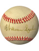 Warren Spahn signed RONL Rawlings Official National League Baseball toned/bleed (Milwaukee Braves/HOF)