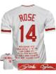 Pete Rose signed Cincinnati White TB Custom Stitched Baseball Stat Jersey XL- JSA Witnessed