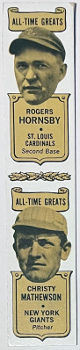 1969-70 Bazooka Bubble Gum All-Time Greats HOF Card 2-card panel  Roger Hornsby Cardinals/Christy Mathewson NY Giants